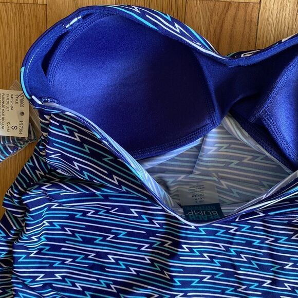 NWT Beach Bump Maternity Swim Tankini Top Blue Print Detachable Strap Size M - Picture 5 of 11